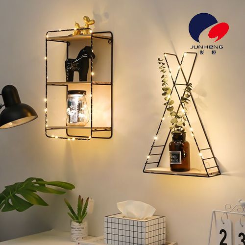 Nordic ironwork dining room, living room, wall-mounted triangular decorative shelves, children's room, creative wall-mounted A809 details Picture