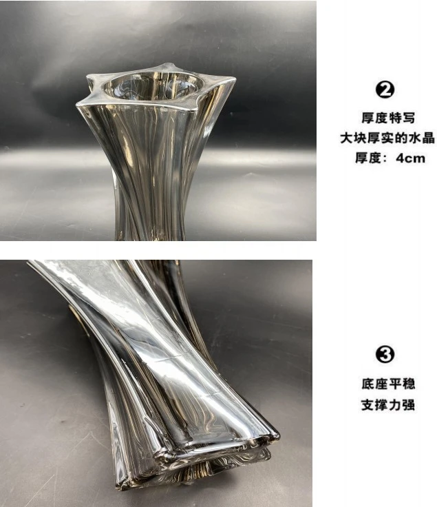 Imported Nordy-style crystal glass vase, large glass vase for hydroponic fresh flowers in the living room, creative ash ornaments detail image 3