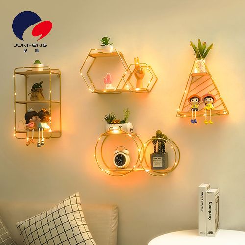 Creative and simple ironwork wall shelves, home wall hanging partitions, living room and bedroom ins decoration A810 details Picture