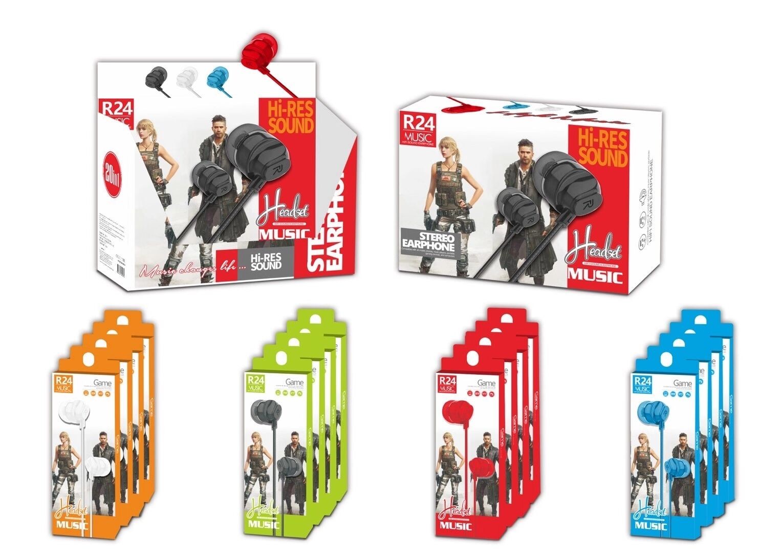 R24 Sogo Headphones, In-ear Earphones, earbuds with microphone (Color randomly dispatched) detail image 1