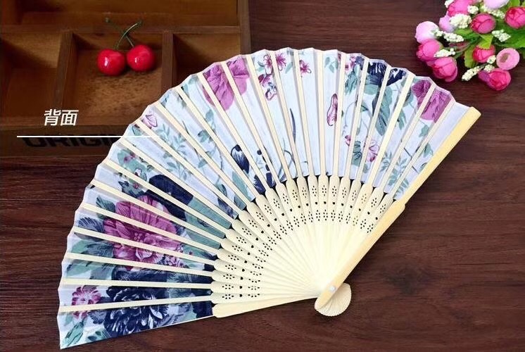 新款古典景区绸布色丁扇时尚经典稠布手持折叠扇团扇扇子 竹艺日式详情图5