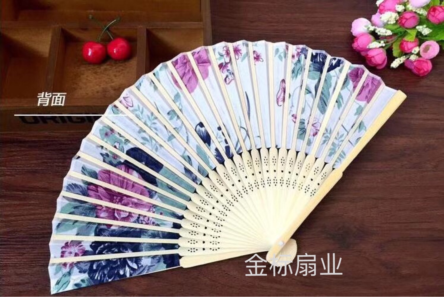 新款古典景区绸布色丁扇时尚经典稠布手持折叠扇团扇扇子 竹艺日式详情图18