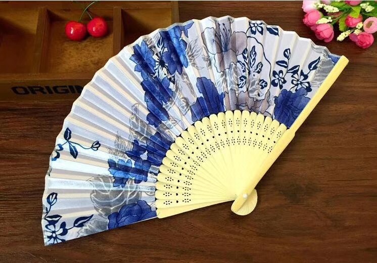 新款古典景区绸布色丁扇时尚经典稠布手持折叠扇团扇扇子 竹艺日式详情图2