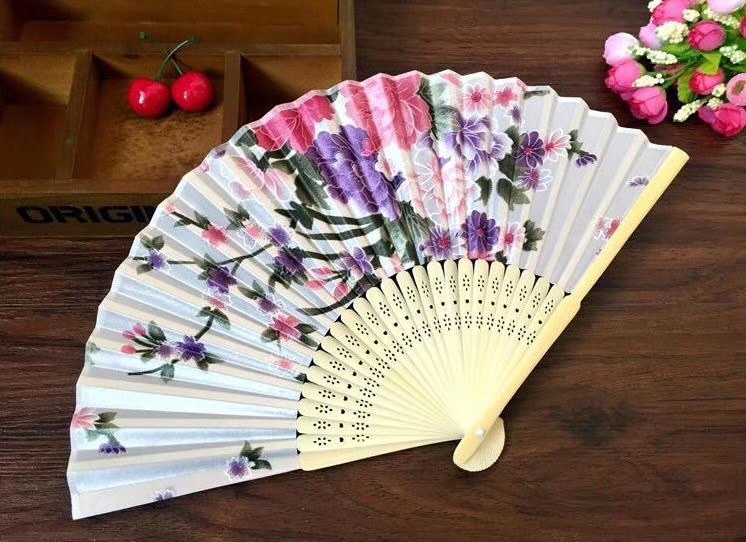新款古典景区绸布色丁扇时尚经典稠布手持折叠扇团扇扇子 竹艺日式详情图4
