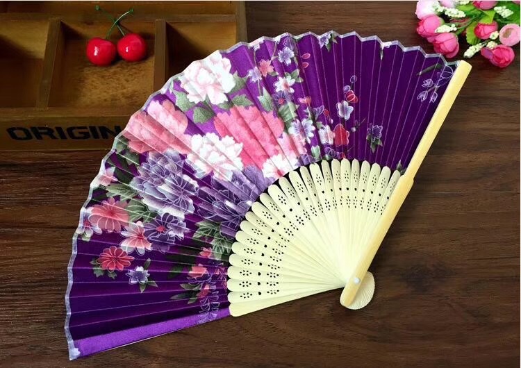 新款古典景区绸布色丁扇时尚经典稠布手持折叠扇团扇扇子 竹艺日式详情图3
