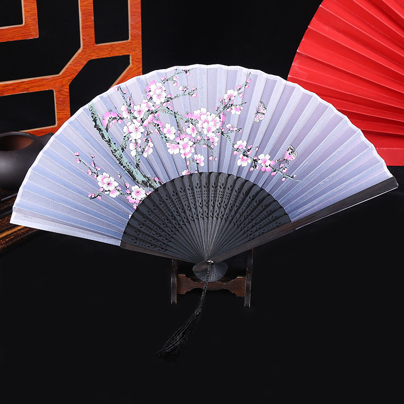 义乌直销夏季竹制磨削手工雕刻家居摆件日式折扇女士一笑详情图12