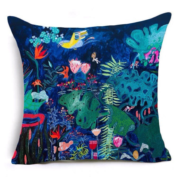 2021新款厂家直销爆款热卖数码印花 复古水彩抱枕靠垫详情图8