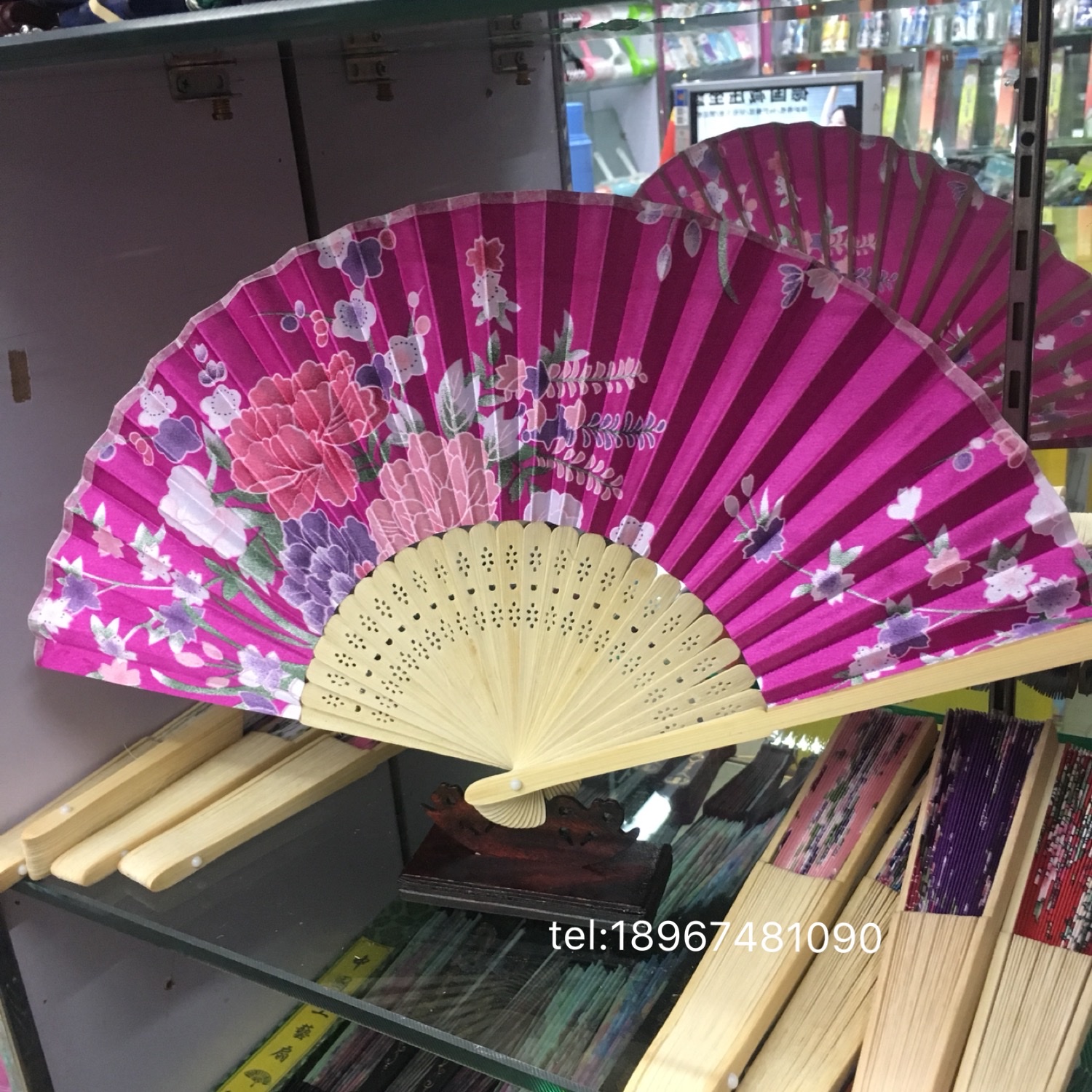 新款古典景区绸布色丁扇时尚经典稠布手持折叠扇团扇扇子 竹艺日式详情图13