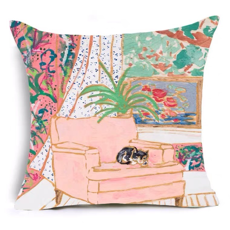 2021新款厂家直销爆款热卖数码印花 复古水彩抱枕靠垫详情图4