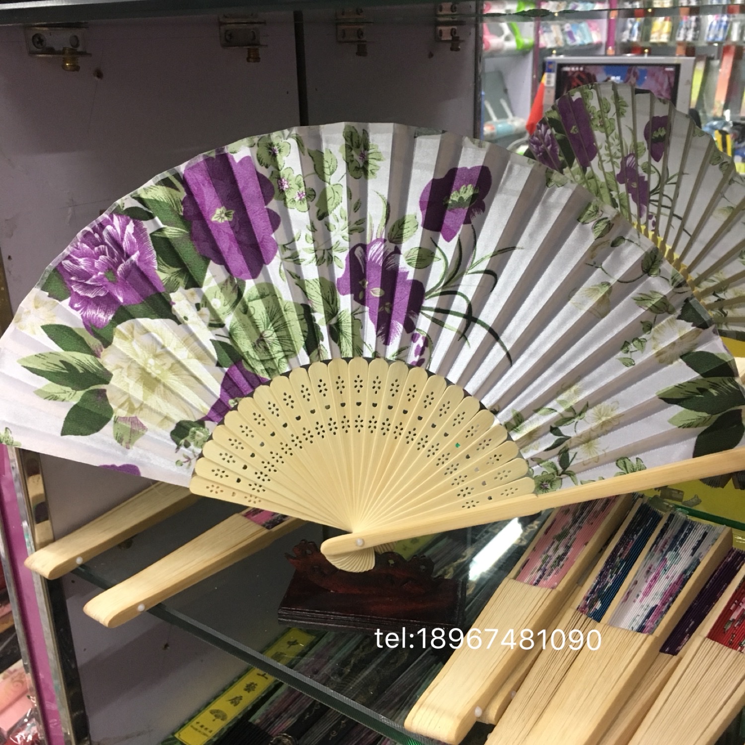 新款古典景区绸布色丁扇时尚经典稠布手持折叠扇团扇扇子 竹艺日式详情图12
