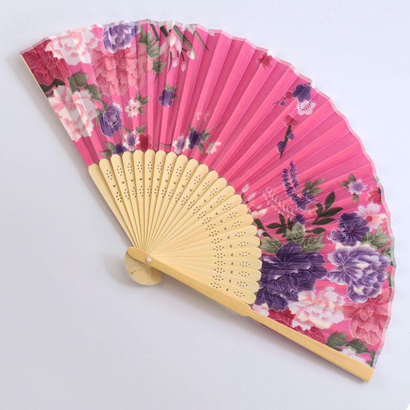 新款古典景区绸布色丁扇时尚经典稠布手持折叠扇团扇扇子 竹艺日式详情图1