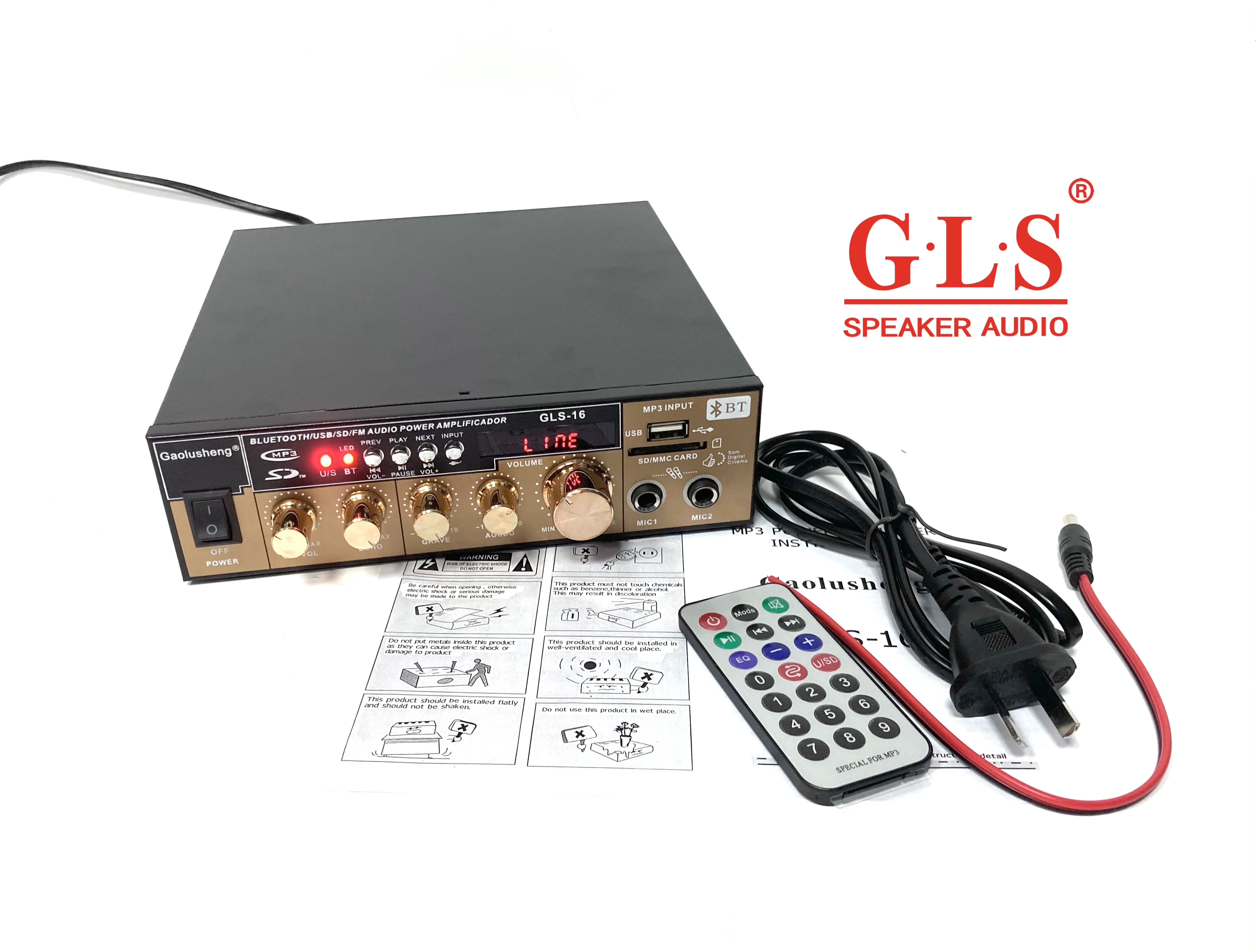 GLS-16 HIFI家用KTV功放专业卡包AC/DC车载带麦克风插口无源音响音频放大器详情图3