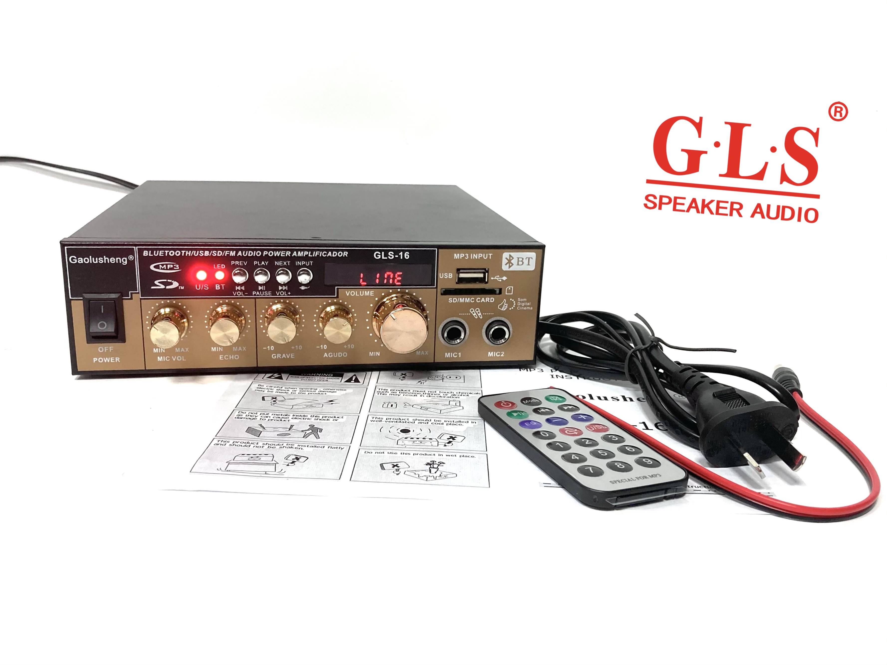 GLS-16 HIFI家用KTV功放专业卡包AC/DC车载带麦克风插口无源音响音频放大器详情图2