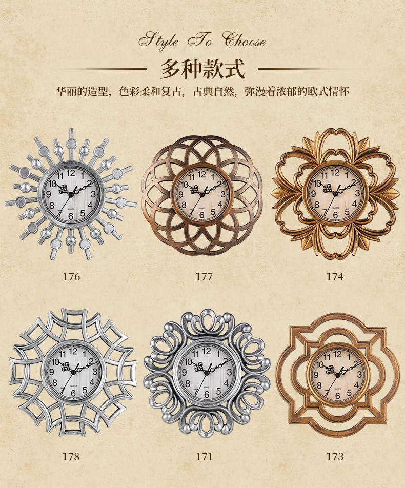 25cm 新款复古挂钟 塑料装饰壁钟 欧式创意树脂石英钟 跨境亚马逊热卖详情图3