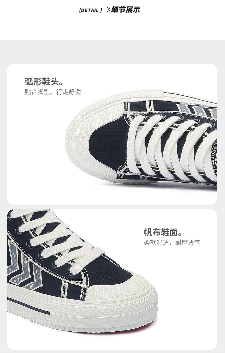 Humanistic 2722 canvas shoes for women, ulzzang, mid-top Korean thick-soled retro Hong Kong-style casual shoes, black trendy shoes, ins detail image 14