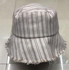 春季新款女式渔夫帽，麻料竖条纹复古风帽边拉须渔夫帽、盆帽