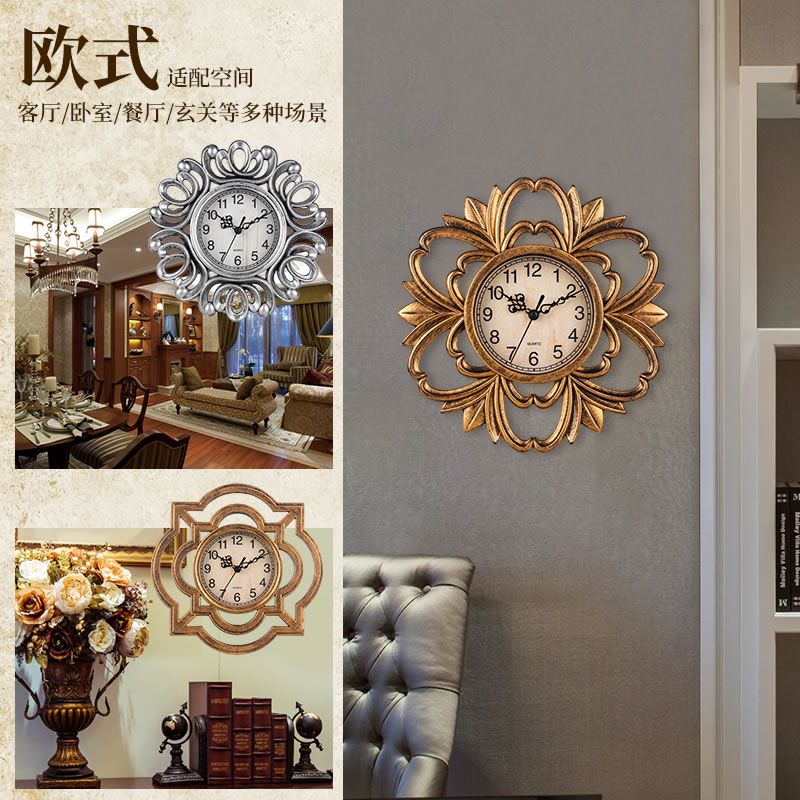 25cm 新款复古挂钟 塑料装饰壁钟 欧式创意树脂石英钟 跨境亚马逊热卖白底实物图