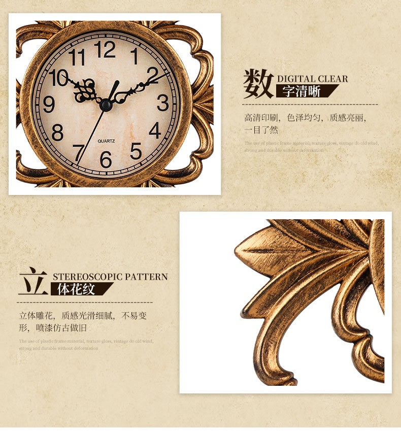 25cm 新款复古挂钟 塑料装饰壁钟 欧式创意树脂石英钟 跨境亚马逊热卖详情图10