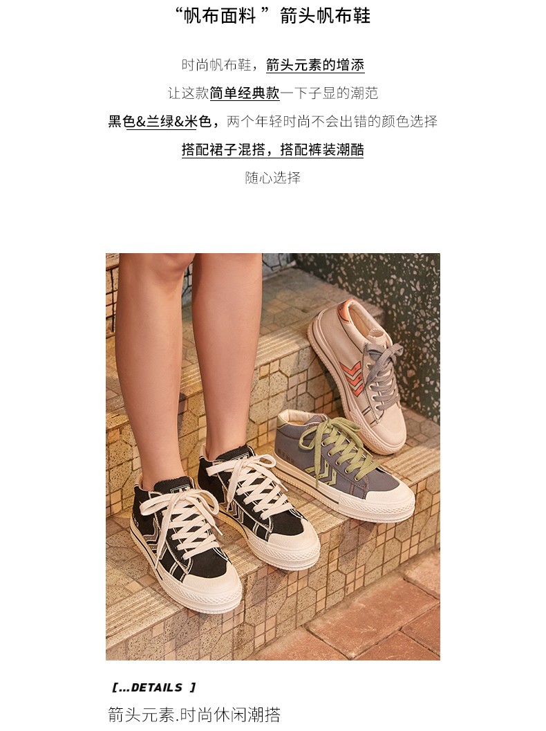 Humanistic 2722 canvas shoes for women, ulzzang, mid-top Korean thick-soled retro Hong Kong-style casual shoes, black trendy shoes, ins detail image 4