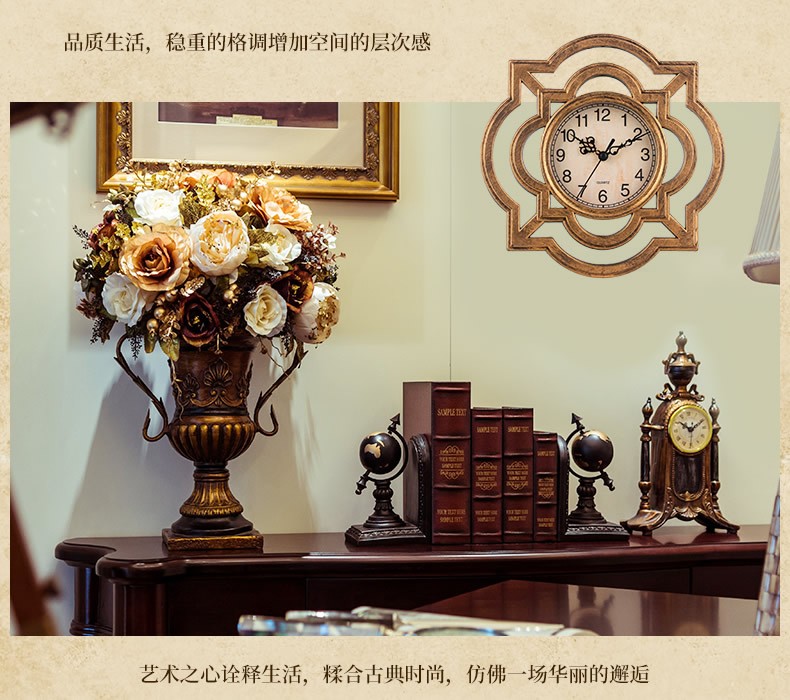 25cm 新款复古挂钟 塑料装饰壁钟 欧式创意树脂石英钟 跨境亚马逊热卖详情图6