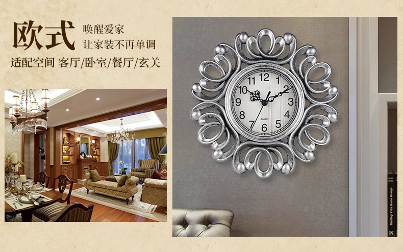 25cm 新款复古挂钟 塑料装饰壁钟 欧式创意树脂石英钟 跨境亚马逊热卖详情图7