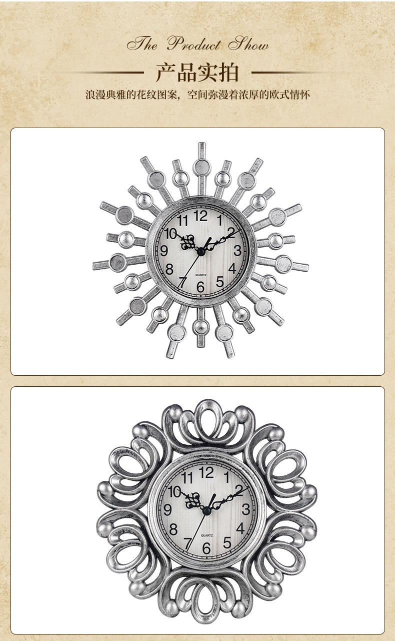 25cm 新款复古挂钟 塑料装饰壁钟 欧式创意树脂石英钟 跨境亚马逊热卖详情图12
