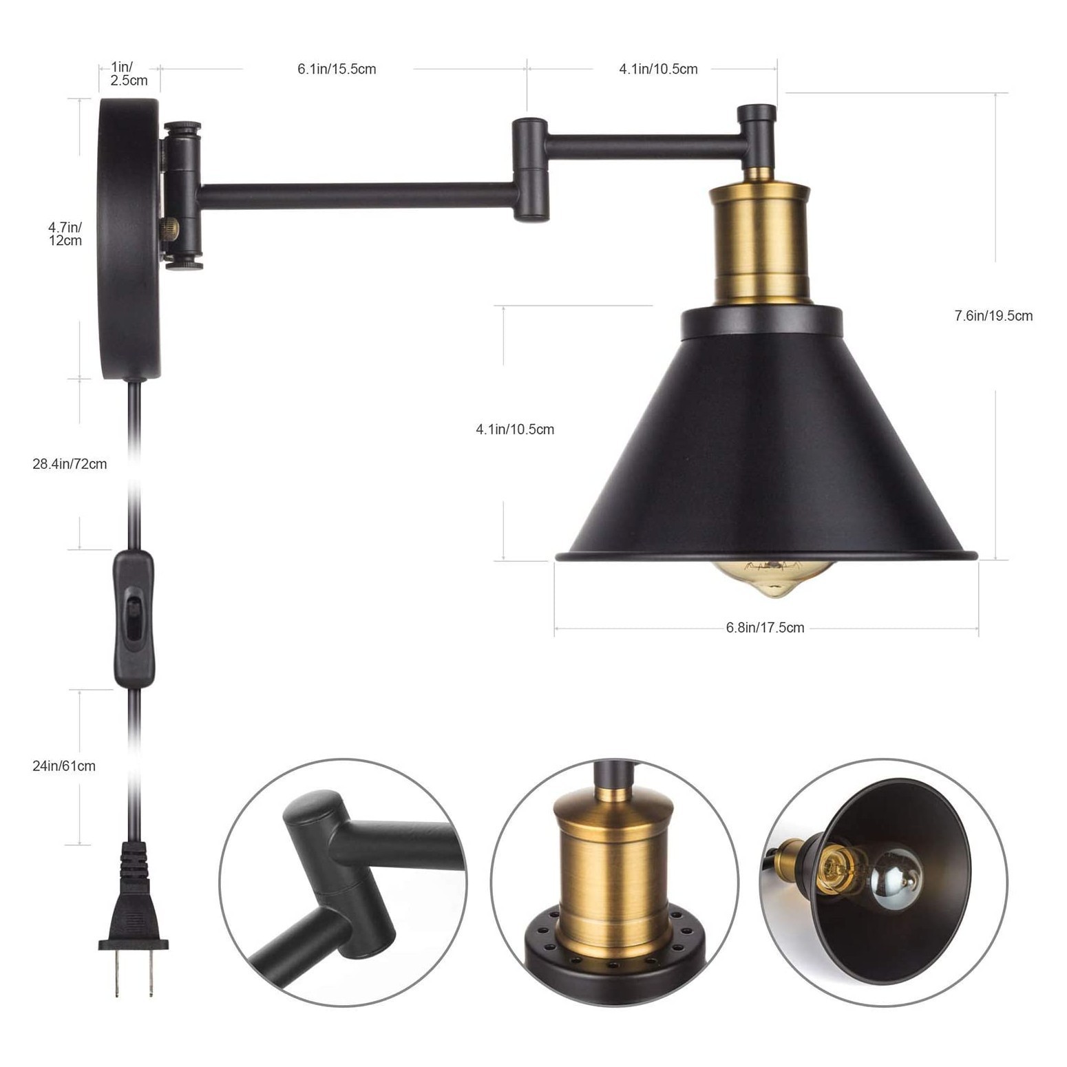 Amazon's best-selling wall lamps, American-style folding and rotating bedside lamps for bedrooms, dining rooms, living rooms and studies, and mirror front lamps detail image 9