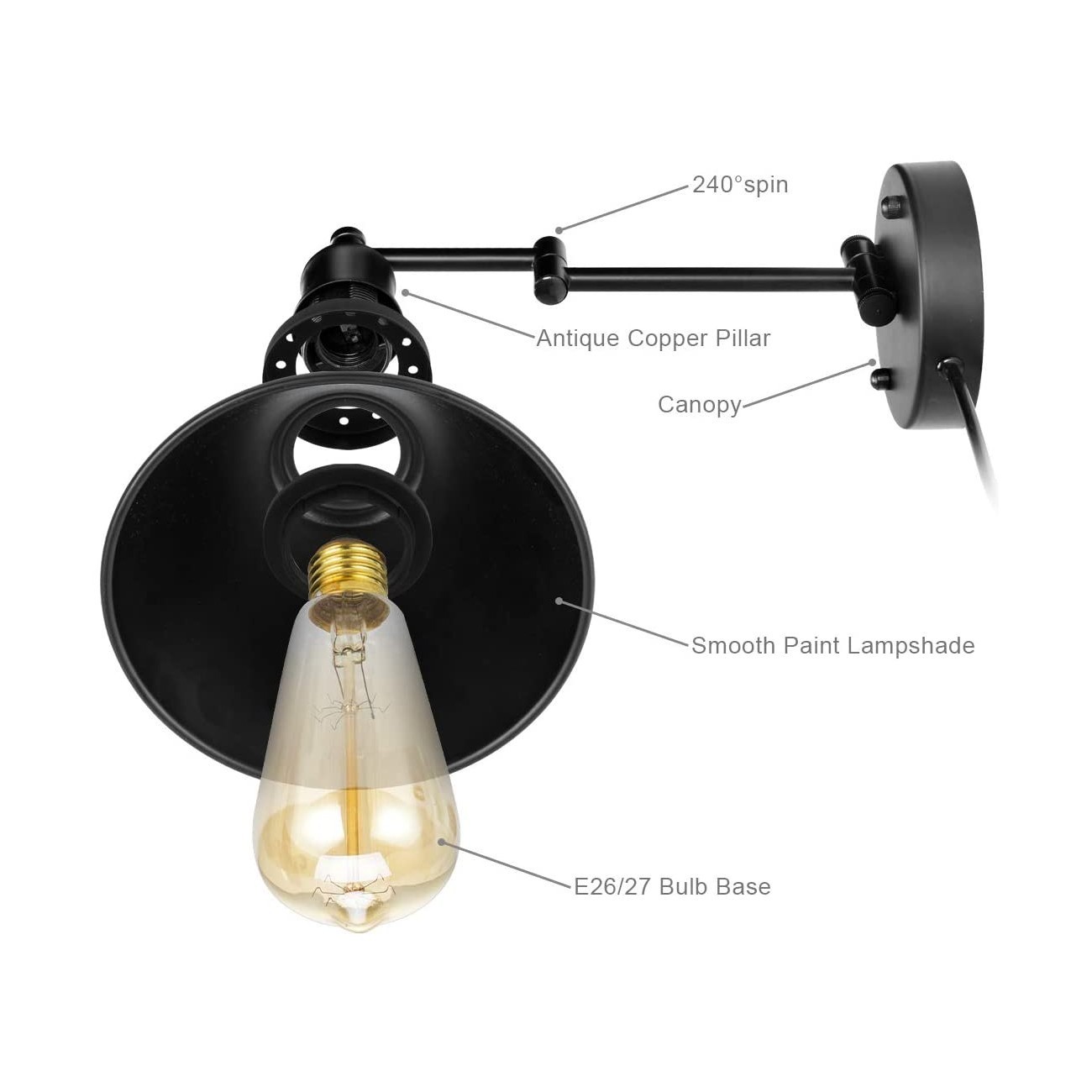 Amazon's best-selling wall lamps, American-style folding and rotating bedside lamps for bedrooms, dining rooms, living rooms and studies, and mirror front lamps detail image 10