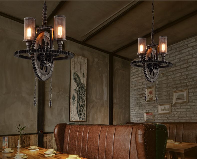 Retro industrial iron pipe gear bearing coffee arcade clothing store restaurant bar Loft chandelier