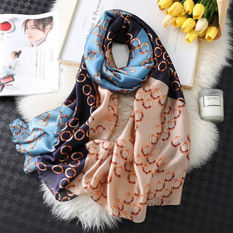 Yao Chen With The Same Summer All-Match Long Scarf Female Imitation Silk Soft Breathable Printed Silk Scarf
