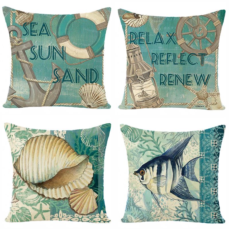 New Marine life linen printed pillowcase model room  decorative pillow car back sofa cushion thumbnail