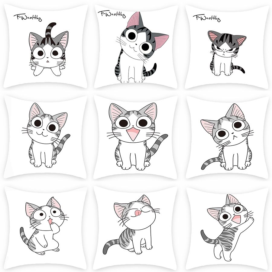 Cute cartoon cat short plush print pillowcase bedroom headrest sofa sitting room cushion backrest