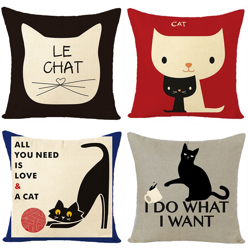 Fax digital print cat pattern pillowcase without core sofa living room cushion car back pillow