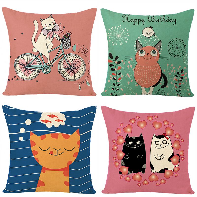Cartoon cat short plush print pillowcase Kleitu custom sofa living room cushion bedroom model room pillow thumbnail