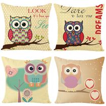 Fax digital print owl pillowcase without core sofa living room cushion car back pillow