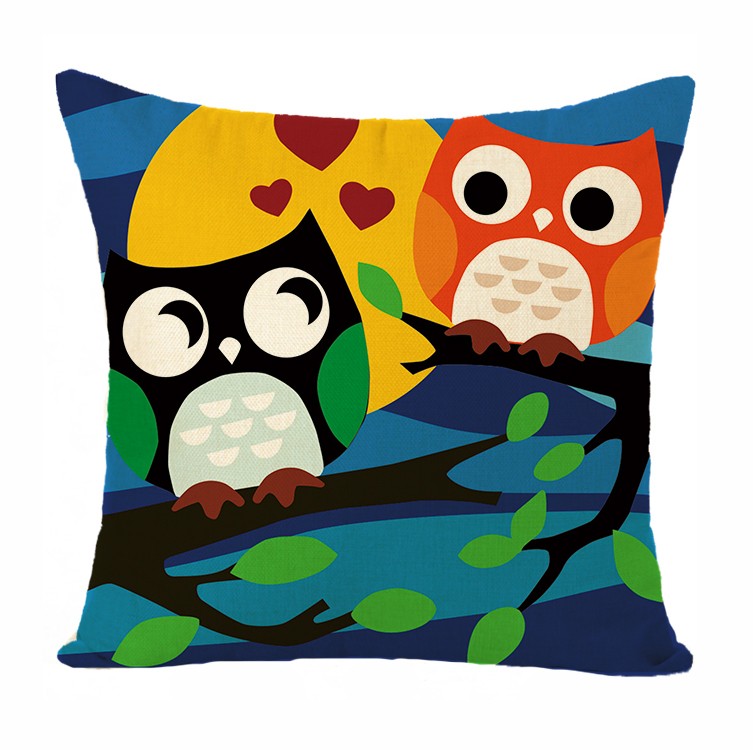 新款亚麻 数码印花猫头鹰图案抱枕套 沙发客厅靠枕 不含芯 可定制详情图16