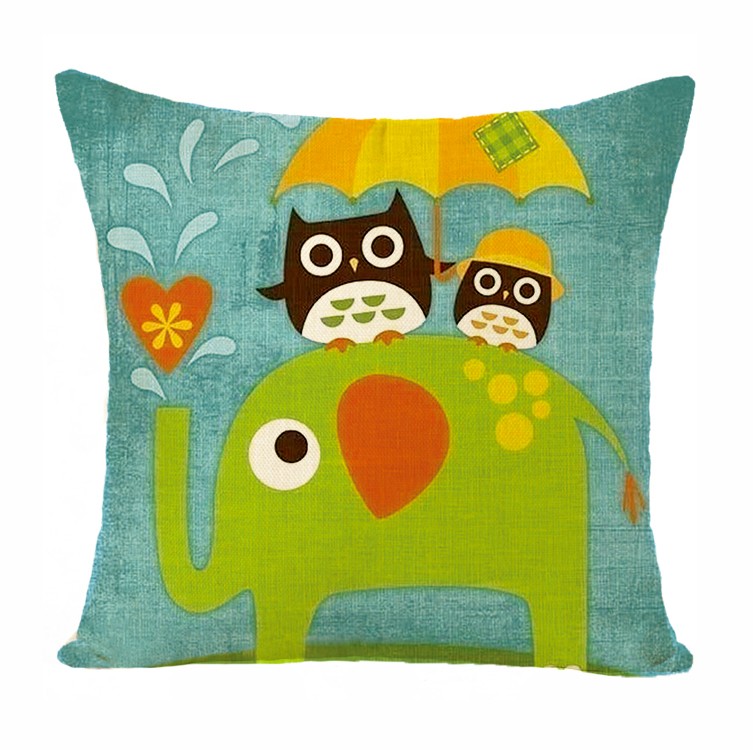 新款亚麻 数码印花猫头鹰图案抱枕套 沙发客厅靠枕 不含芯 可定制详情图3