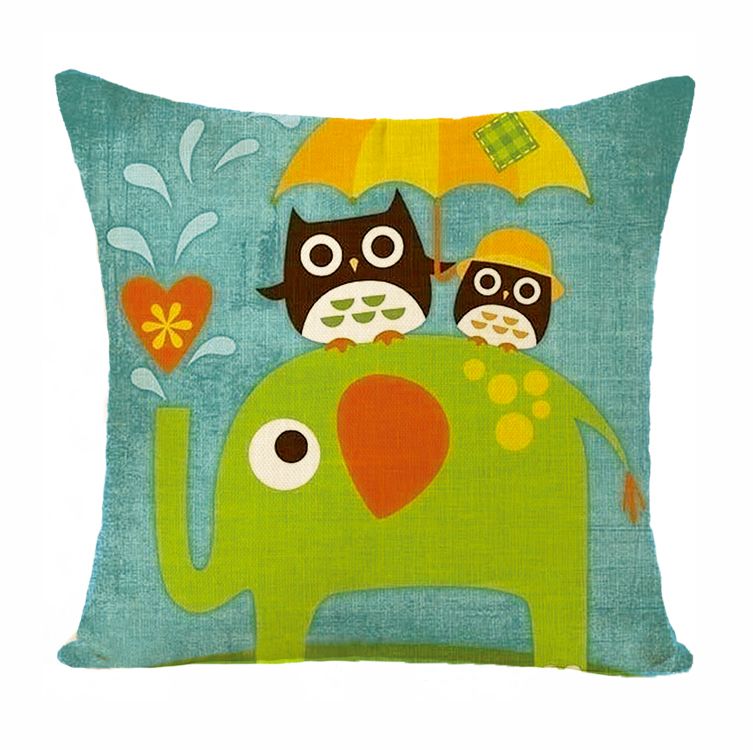 新款亚麻 数码印花猫头鹰图案抱枕套 沙发客厅靠枕 不含芯 可定制详情图4