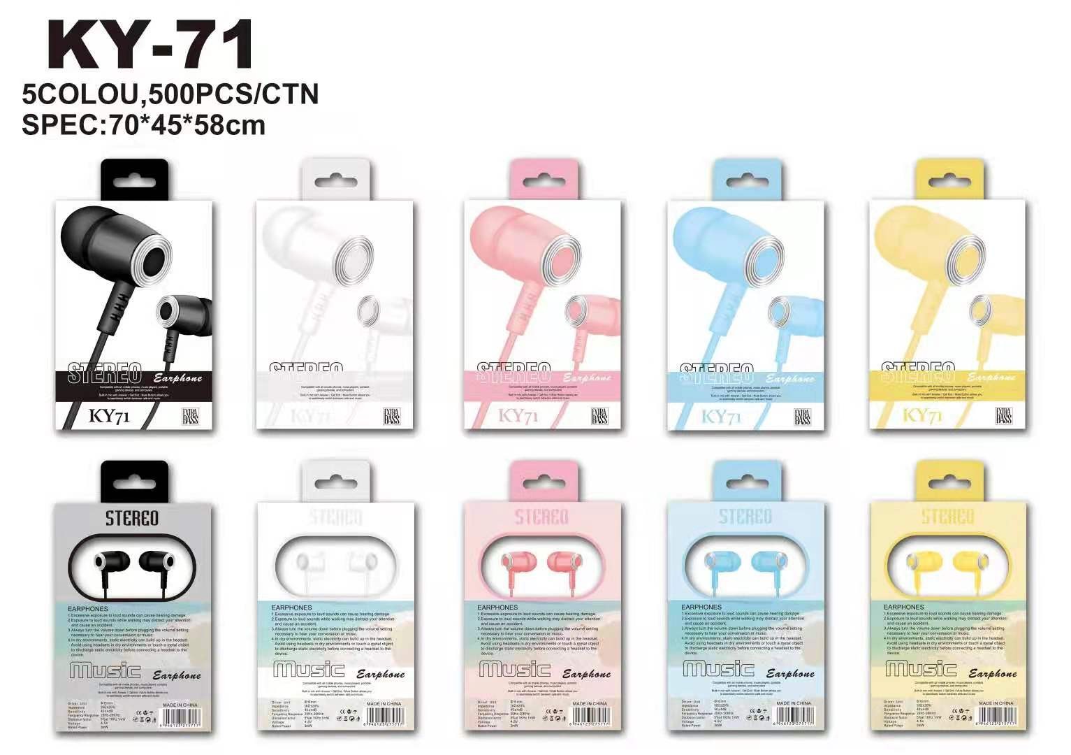 KY-71 Sogo Headphones, in-ear headphones, earbuds with microphone (Color randomly dispatched) pic 1