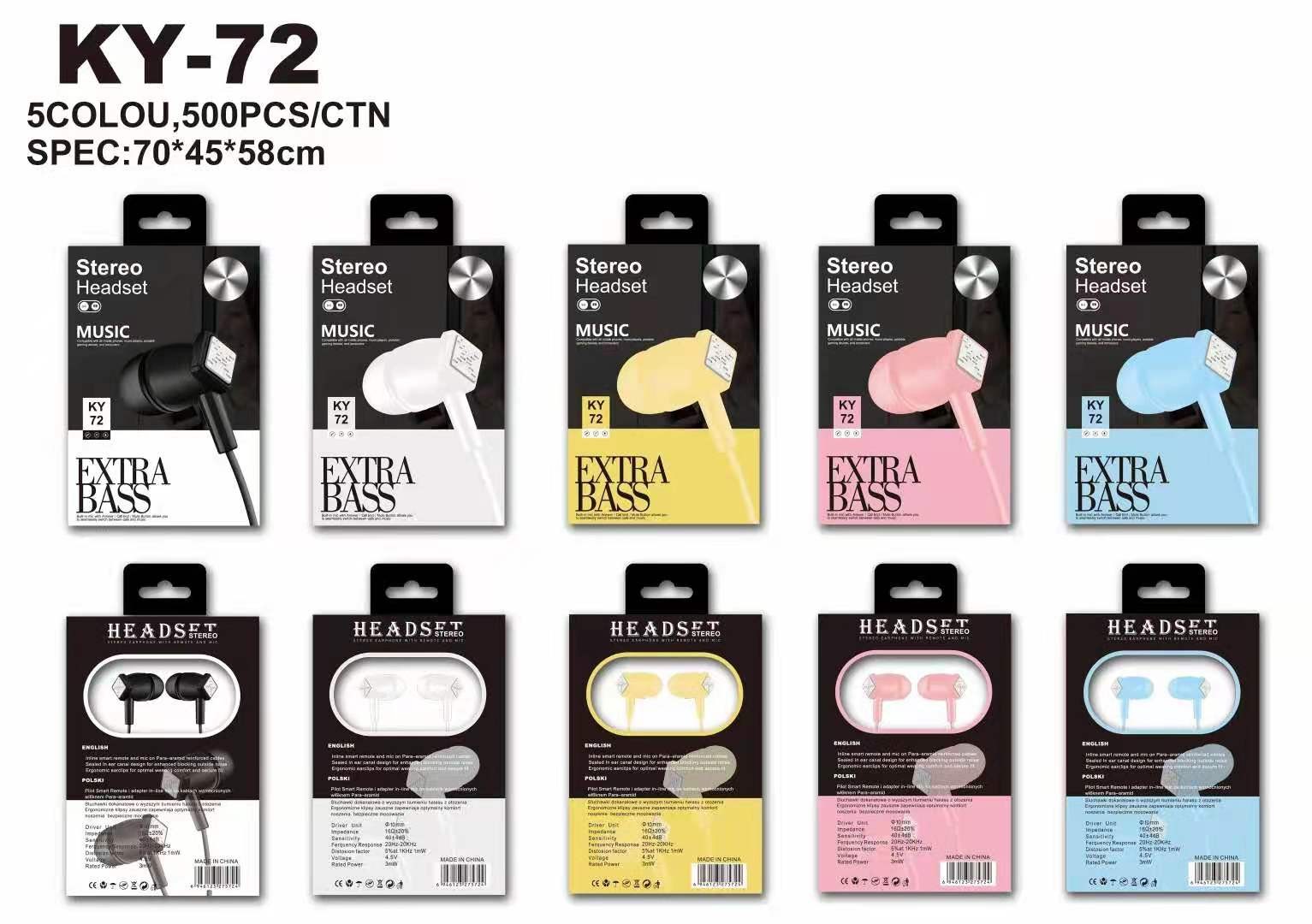 KY-72 Sogo Headphones, in-ear headphones, earbuds with microphone (Color randomly dispatched) detail image 1