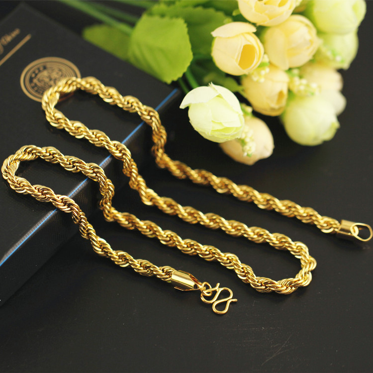 Copper gold-plated 24K vacuum electroplated twist necklace, Vietnamese sand gold necklace Specification image