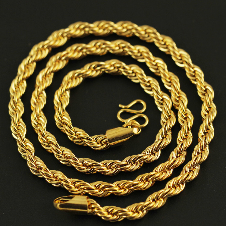 Copper gold-plated 24K vacuum electroplated twist necklace, Vietnamese sand gold necklace