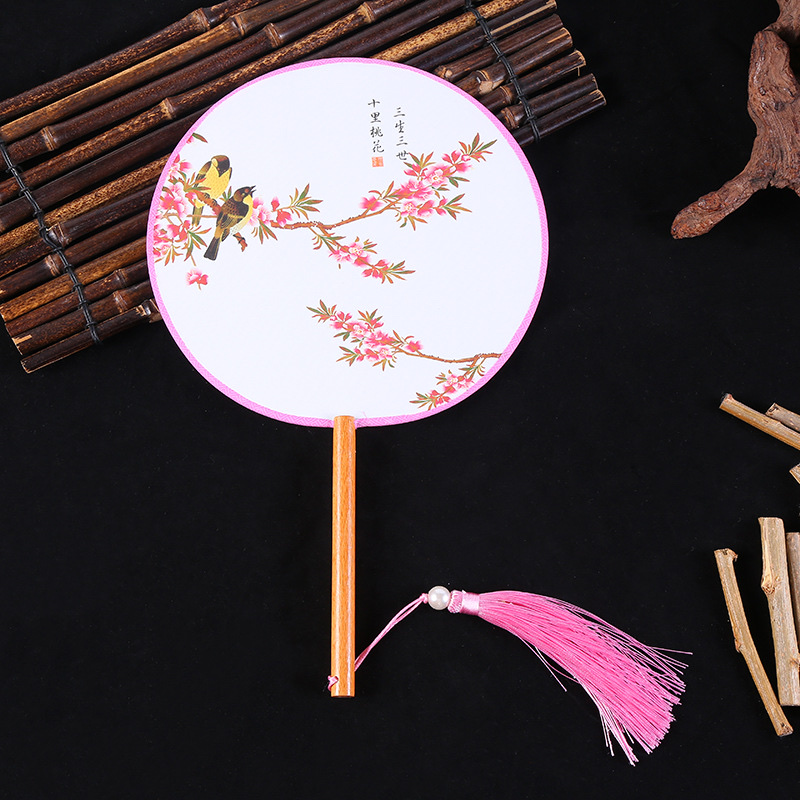 团扇子宫廷扇21cm古风圆形流苏汉服舞蹈古典扇详情图2