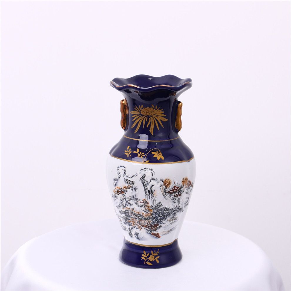 国风水墨画陶瓷花瓶客厅书架插花瓶干花瓷瓶中式家居装饰工艺品蓝釉花瓶批发 价格 库存 义乌小商品城