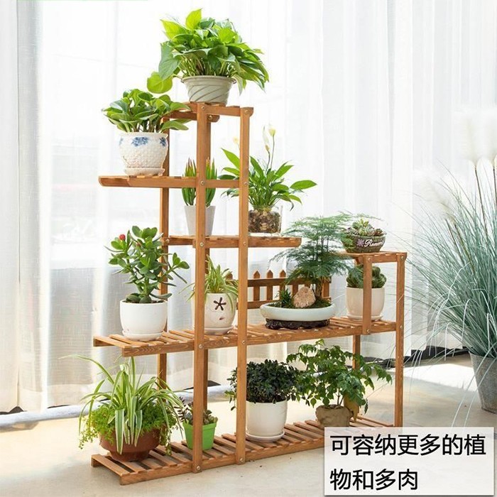 摆放置物架实木储物客厅花架落地花盆架花架室内置物架A664 E2款中号花架详情图6