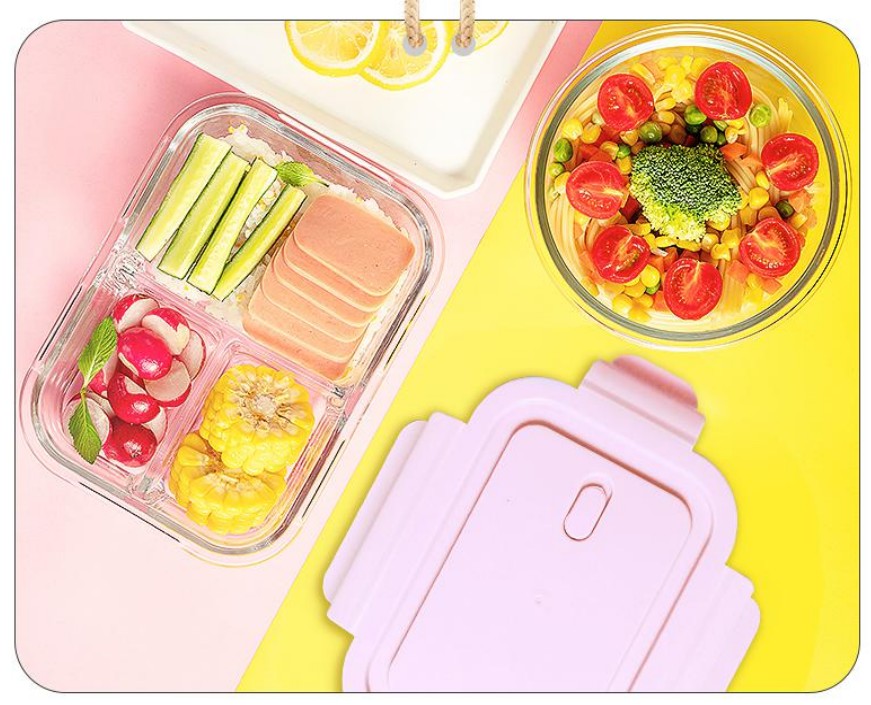 Popular microwave oven heat-resistant lunch box, glass bowl, student compartments lunch box set, office worker fruit box for preservation, medium length 650-2 compartments detail image 6