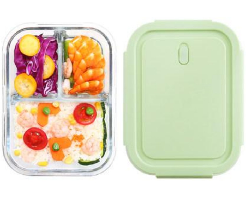 Popular microwave oven heat-resistant lunch box, glass bowl, student compartments lunch box set, office worker fruit box, long preservation, 1000-2 compartments detail image 2