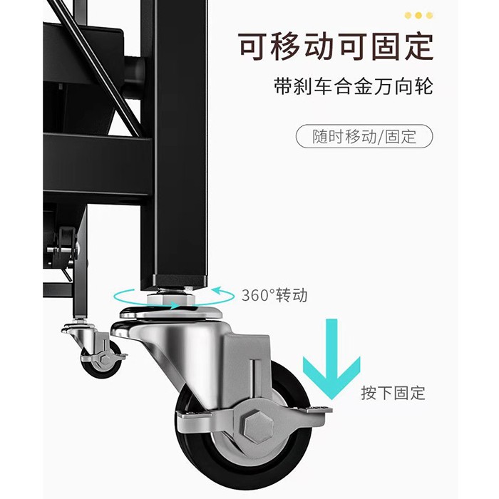 厨房置物架阳台落地多层放锅微波炉烤箱储物架收纳可折叠架A700五层网红折叠架 黑色详情图7
