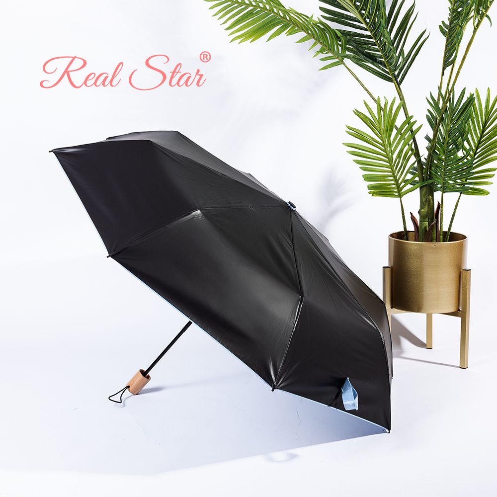 Solid-color black rubber fresh and clean umbrellas, three-fold hand-opening umbrellas, sunshade umbrellas, girls' umbrellas, fresh and clean umbrellas wholesale Specification image