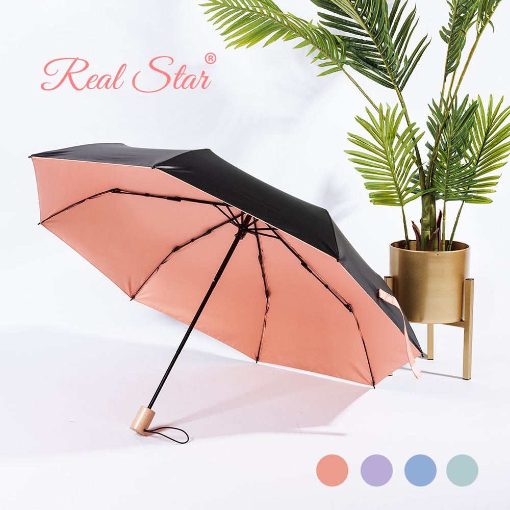 Solid-color black rubber fresh and clean umbrellas, three-fold hand-opening umbrellas, sunshade umbrellas, girls' umbrellas, fresh and clean umbrellas wholesale